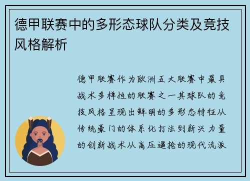 德甲联赛中的多形态球队分类及竞技风格解析